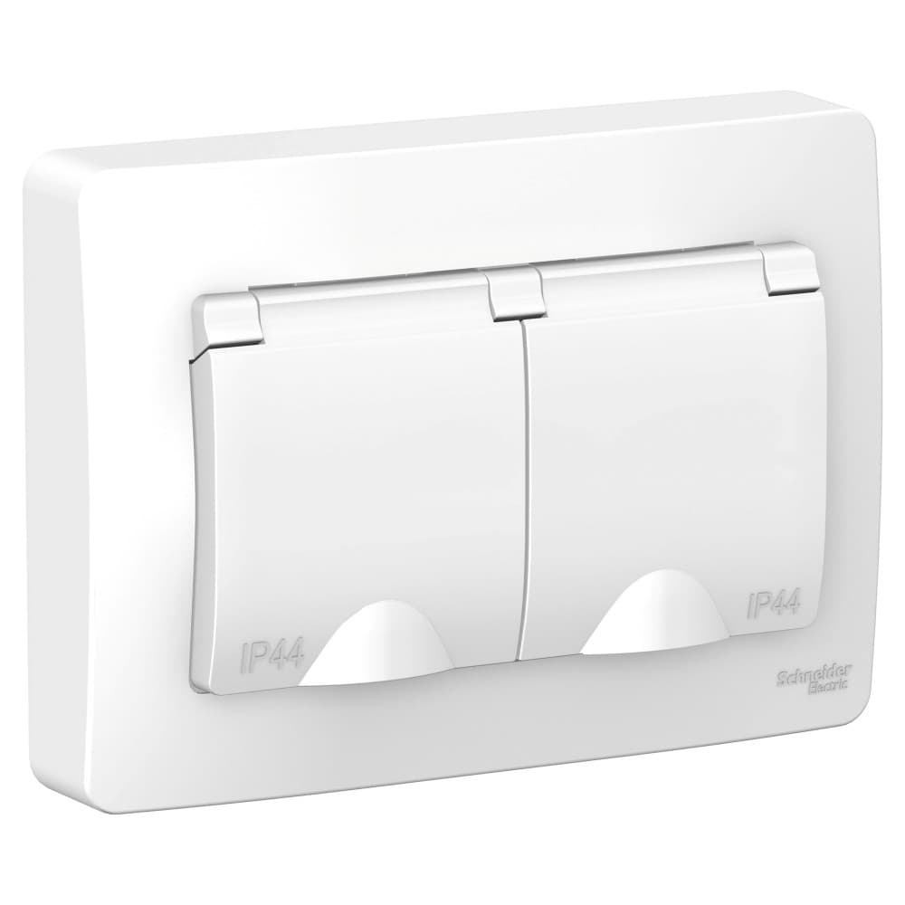Розетка Schneider Electric BLANCA 2х-мест. IP44 заземл.+шторки С/У 16А/250В БЕЛЫЙ