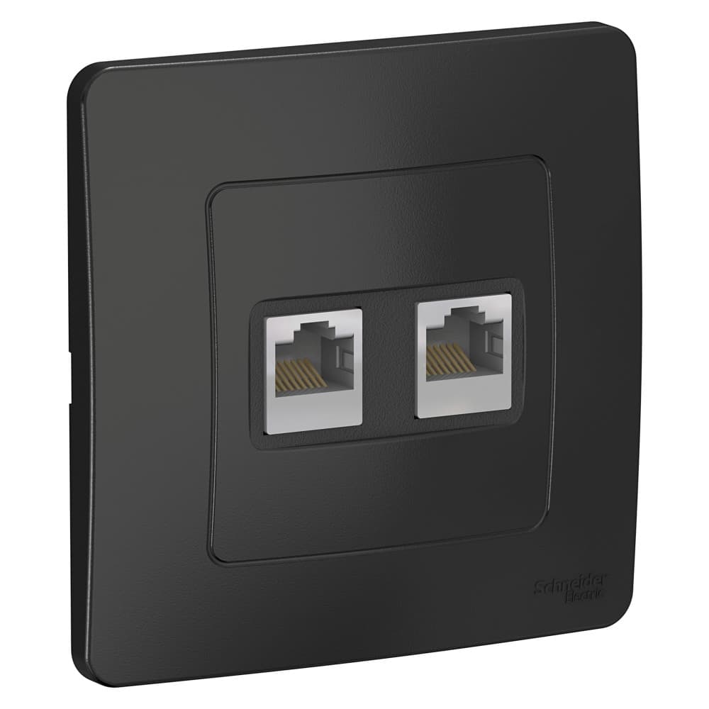 Комп. розетка Schneider Electric BLANCA 2х-мест. RJ45 кат.5e С/У АНТРАЦИТ