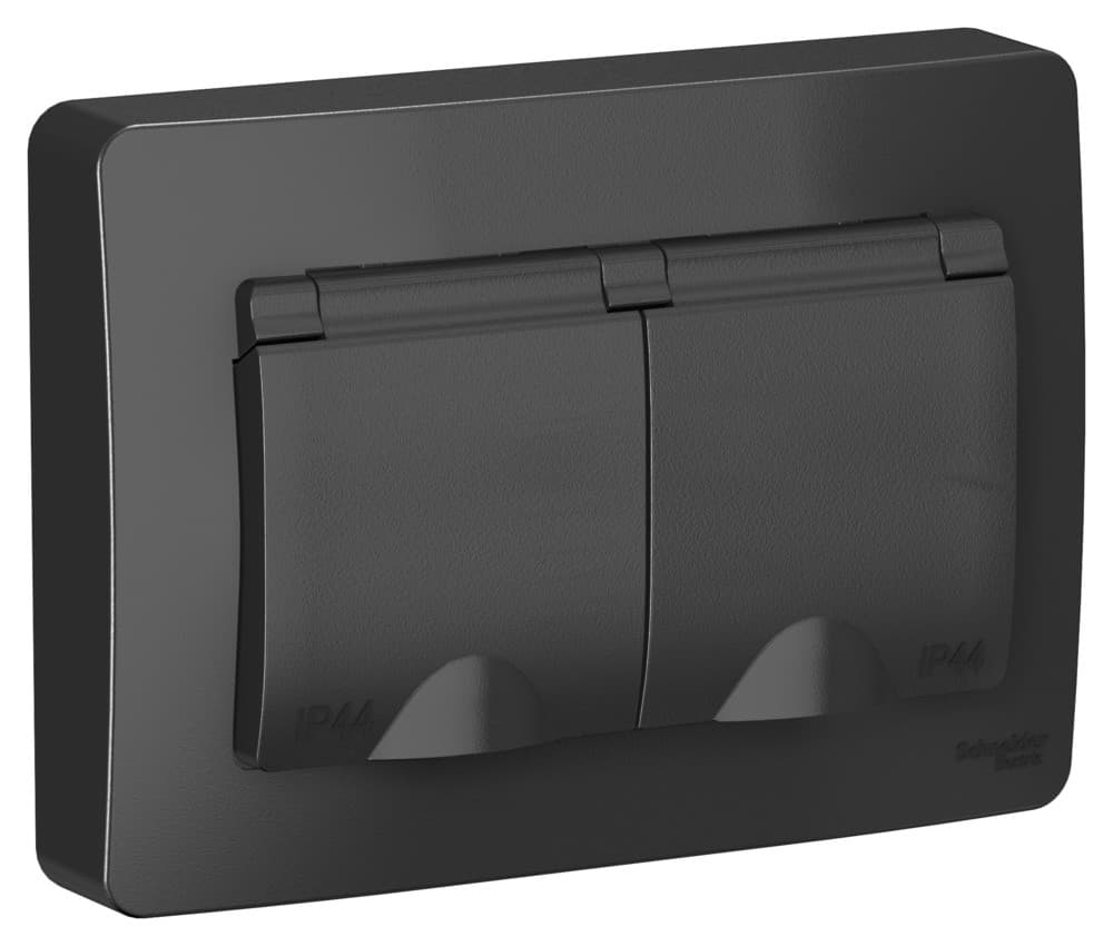 Розетка Schneider Electric BLANCA 2х-мест. IP44 заземл.+шторки С/У 16А/250В АНТРАЦИТ