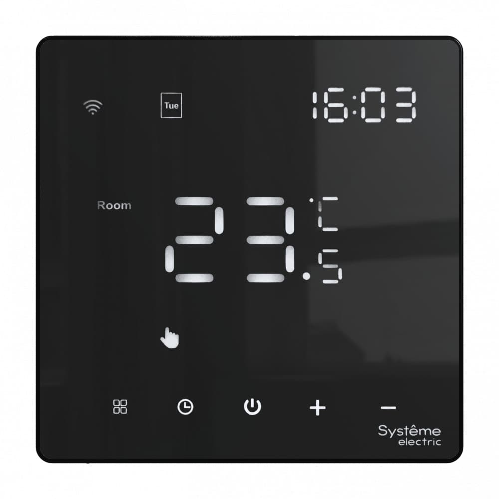 ARTGALLERY ТЕРМОСТАТ Wi-Fi электронный для теплого пола, 16A, в сборе, ЧЁРНЫЙ