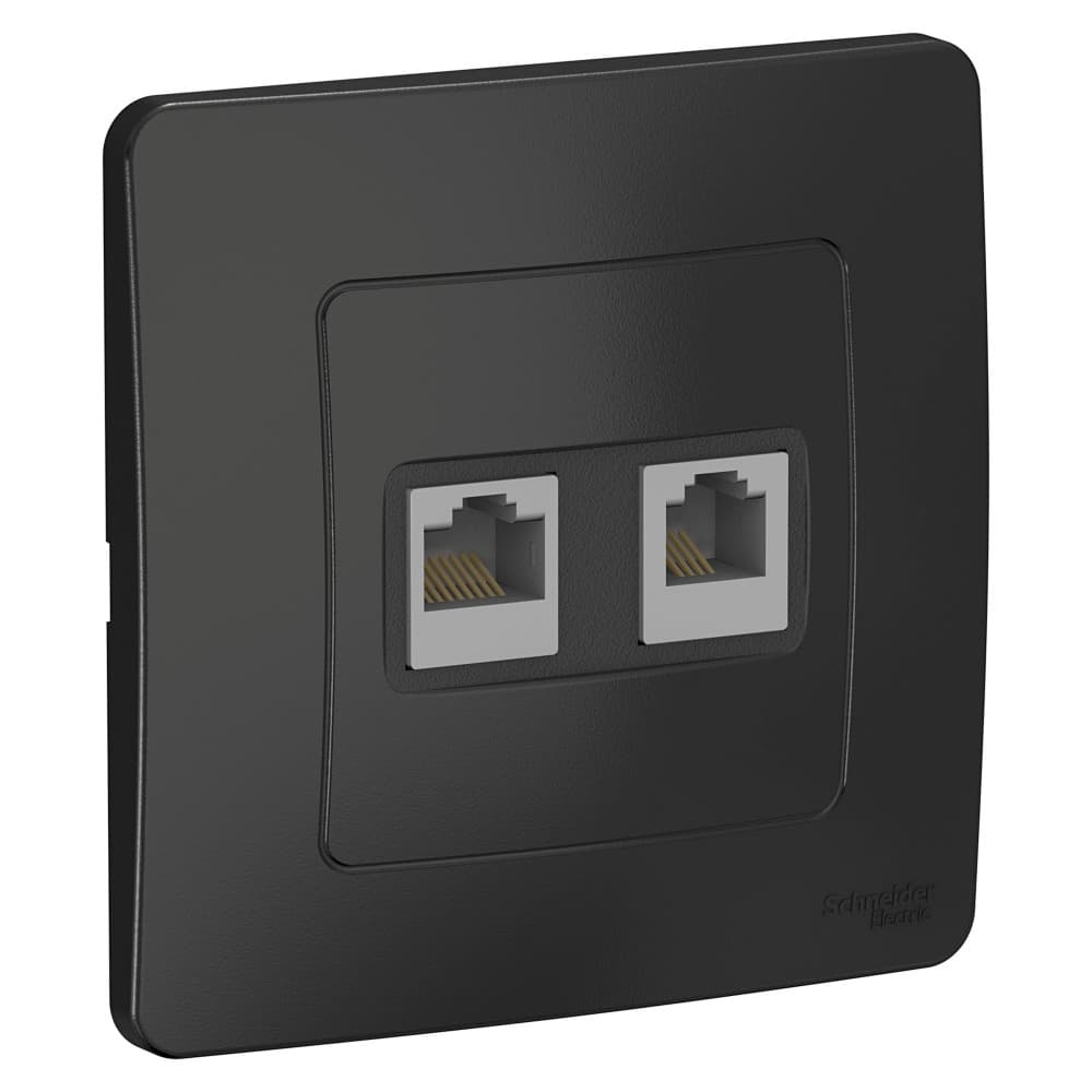 Блок розеток Schneider Electric BLANCA комп. RJ45 + телеф. RJ11 С/У АНТРАЦИТ