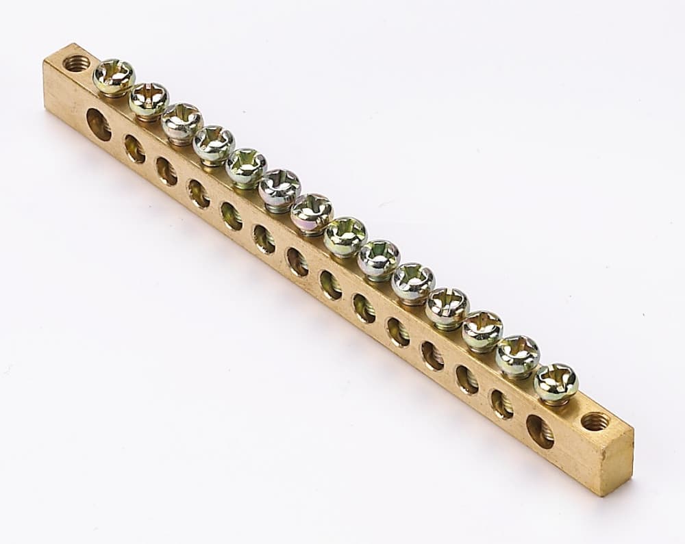 Шина PEN земля-ноль ШН-102 14 групп крепеж по краям сечение 6x9 мм 100А длина 115 мм