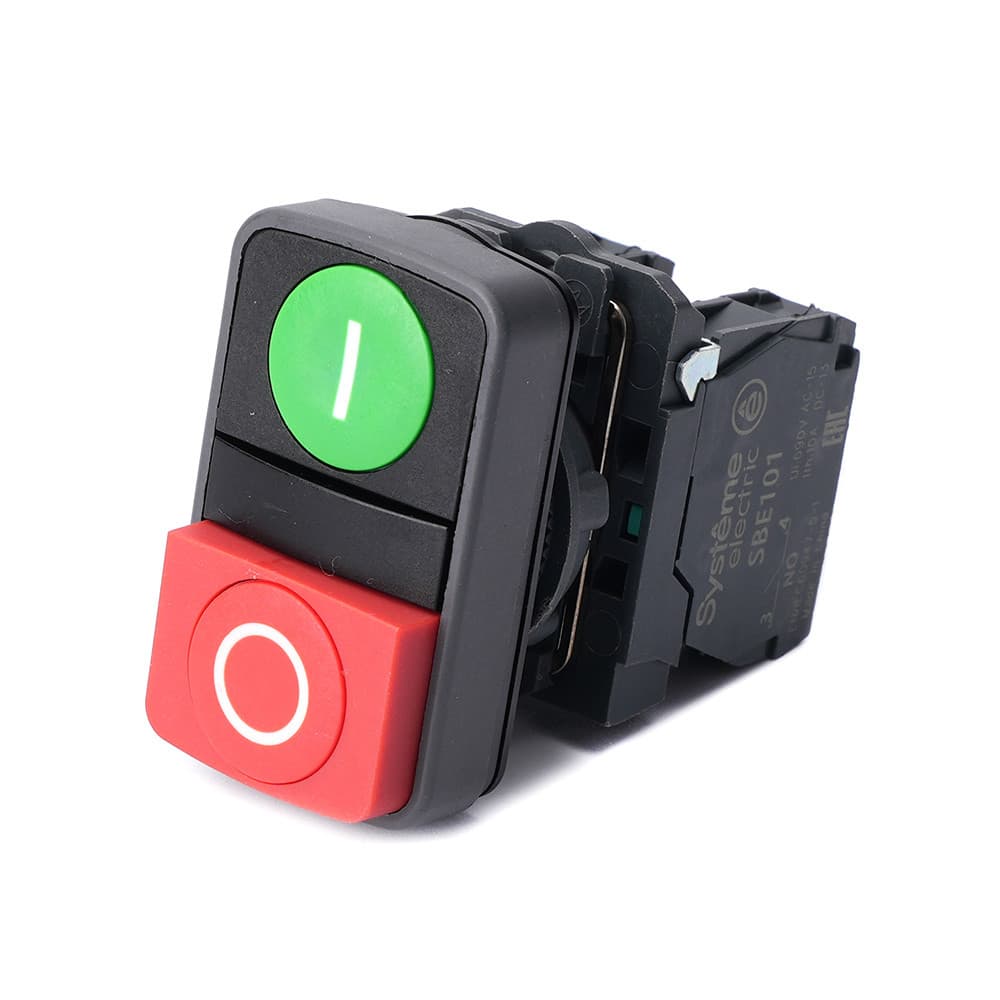 Кнопка двойн SB5 в сборе модуль 22мм зел "I"+красн выступ "O" пластик 1НО+1НЗ