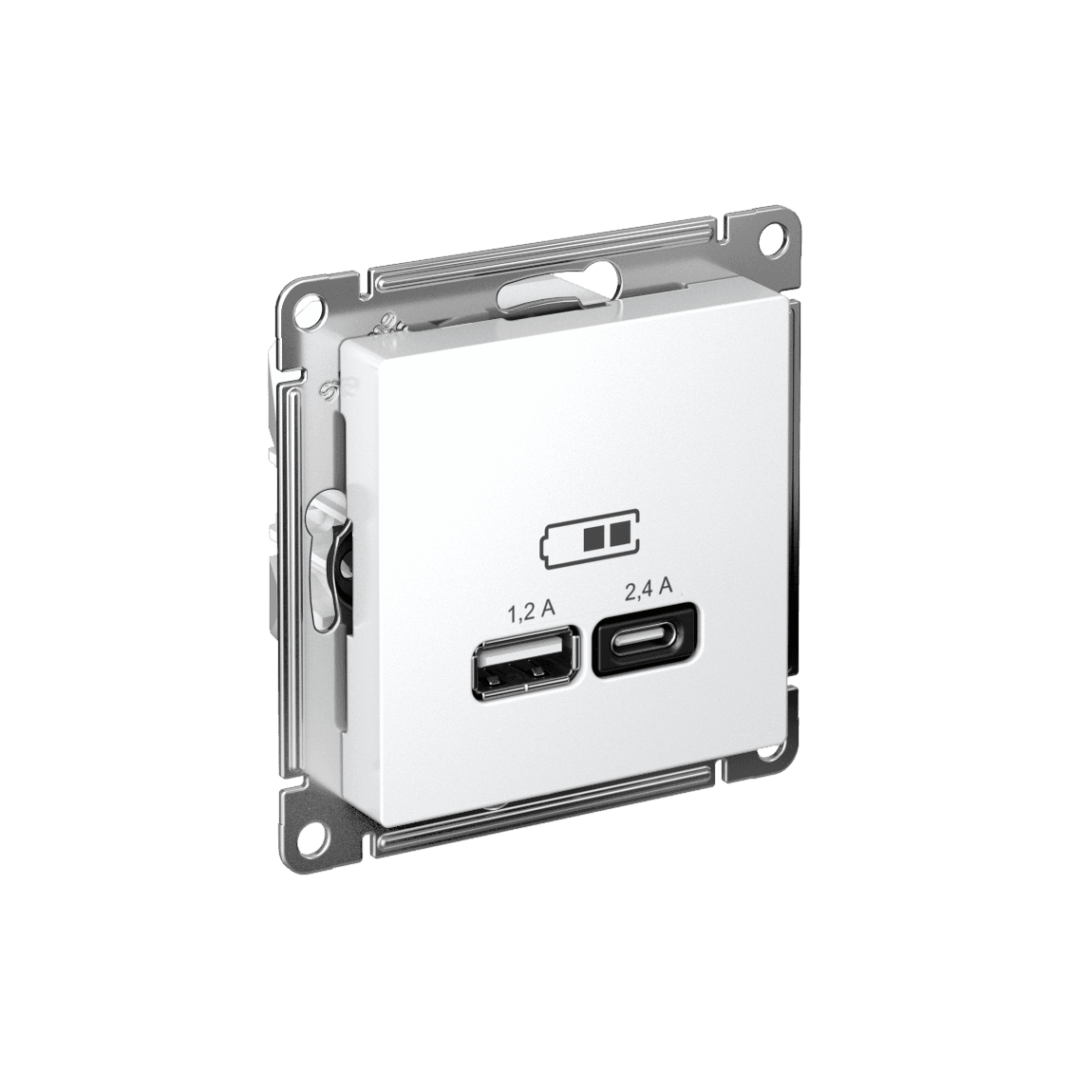ATLASDESIGN USB РОЗЕТКА А+С, 5В/2,4А, 2х5В/1,2А, механизм, БЕЛЫЙ