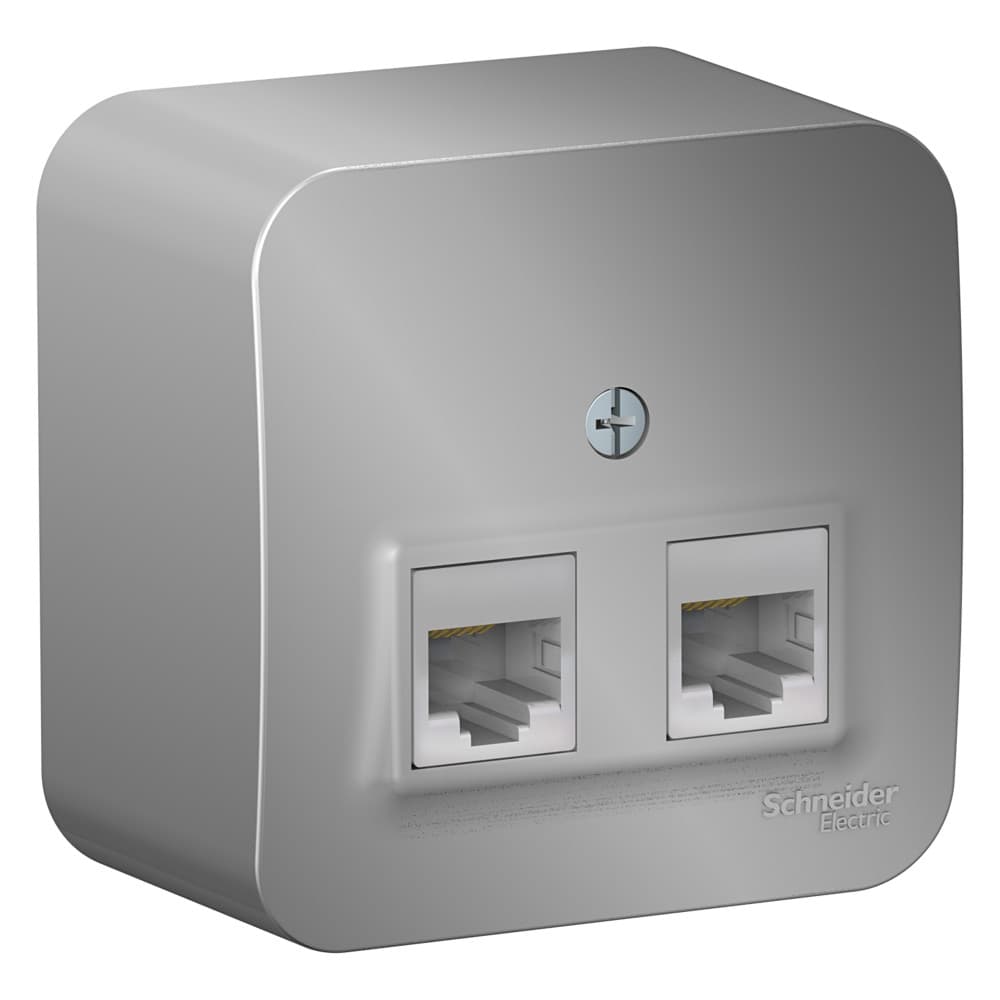 Комп. розетка Schneider Electric BLANCA 2х-мест. RJ45 кат.5e О/У АЛЮМИНИЙ