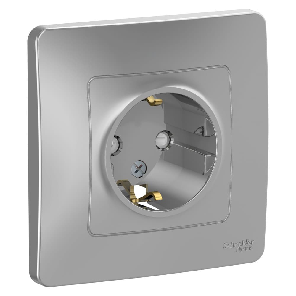 Розетка Schneider Electric BLANCA 1-мест. заземл.+шторки С/У 16А/250В АЛЮМИНИЙ