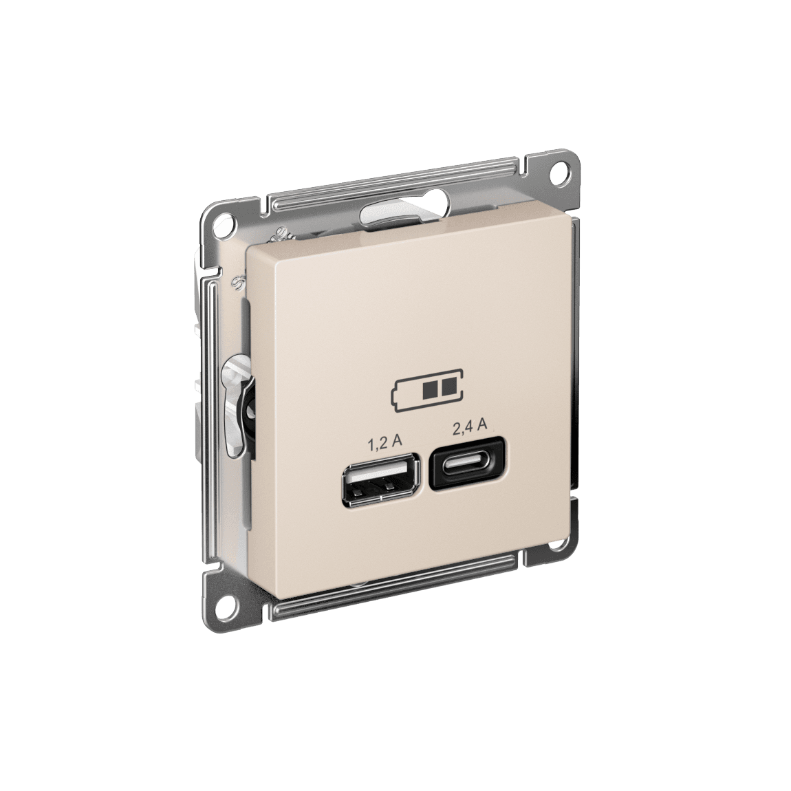 ATLASDESIGN USB РОЗЕТКА А+С, 5В/2,4А, 2х5В/1,2А, механизм, БЕЖЕВЫЙ