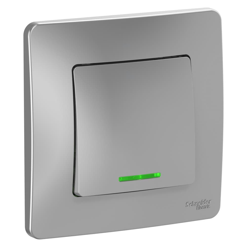 Переключатель Schneider Electric BLANCA 1-клав. с подсвет. С/У 10АХ/250B АЛЮМИНИЙ