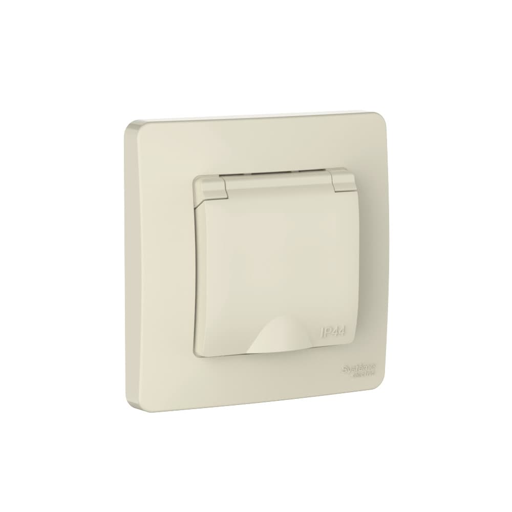 BLANCA С/У IP44 РОЗЕТКА с заземлением со шторками, с крышкой, 16А, 250В, МОЛОЧНЫЙ