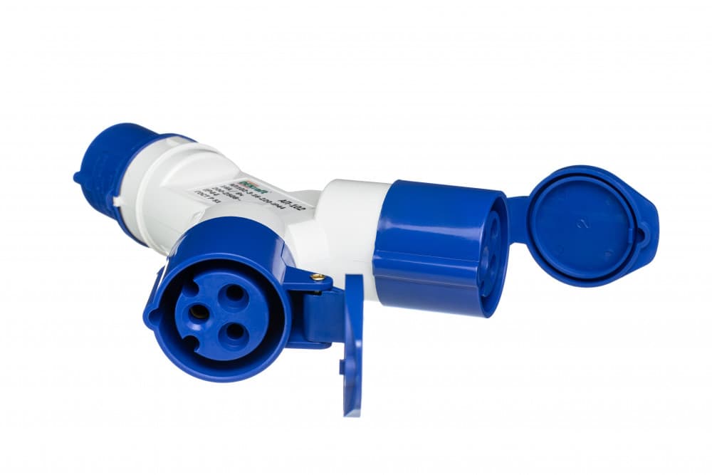 Адаптер двухлучевой 1012 2Р+РЕ 16А 250В IP44 АП-102