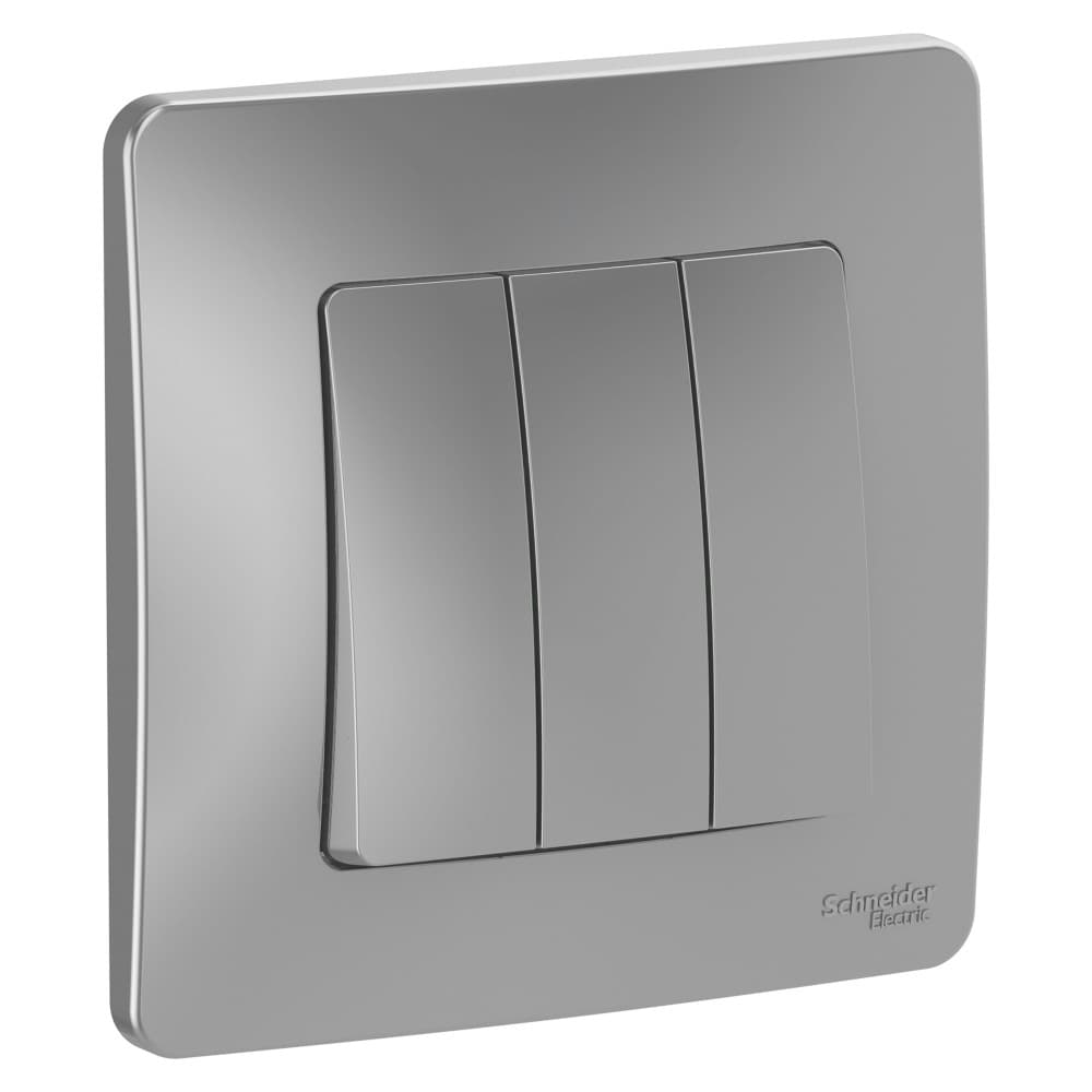 Выключатель Schneider Electric BLANCA 3х-клав. с подсвет. С/У 10АХ/250B АЛЮМИНИЙ