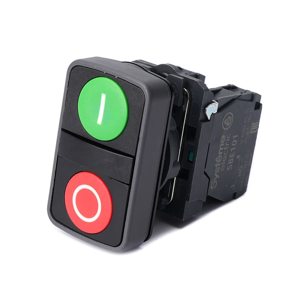 Кнопка двойн SB5 в сборе модуль 22мм зел "I"+красн "O" пластик 1НО+1НЗ