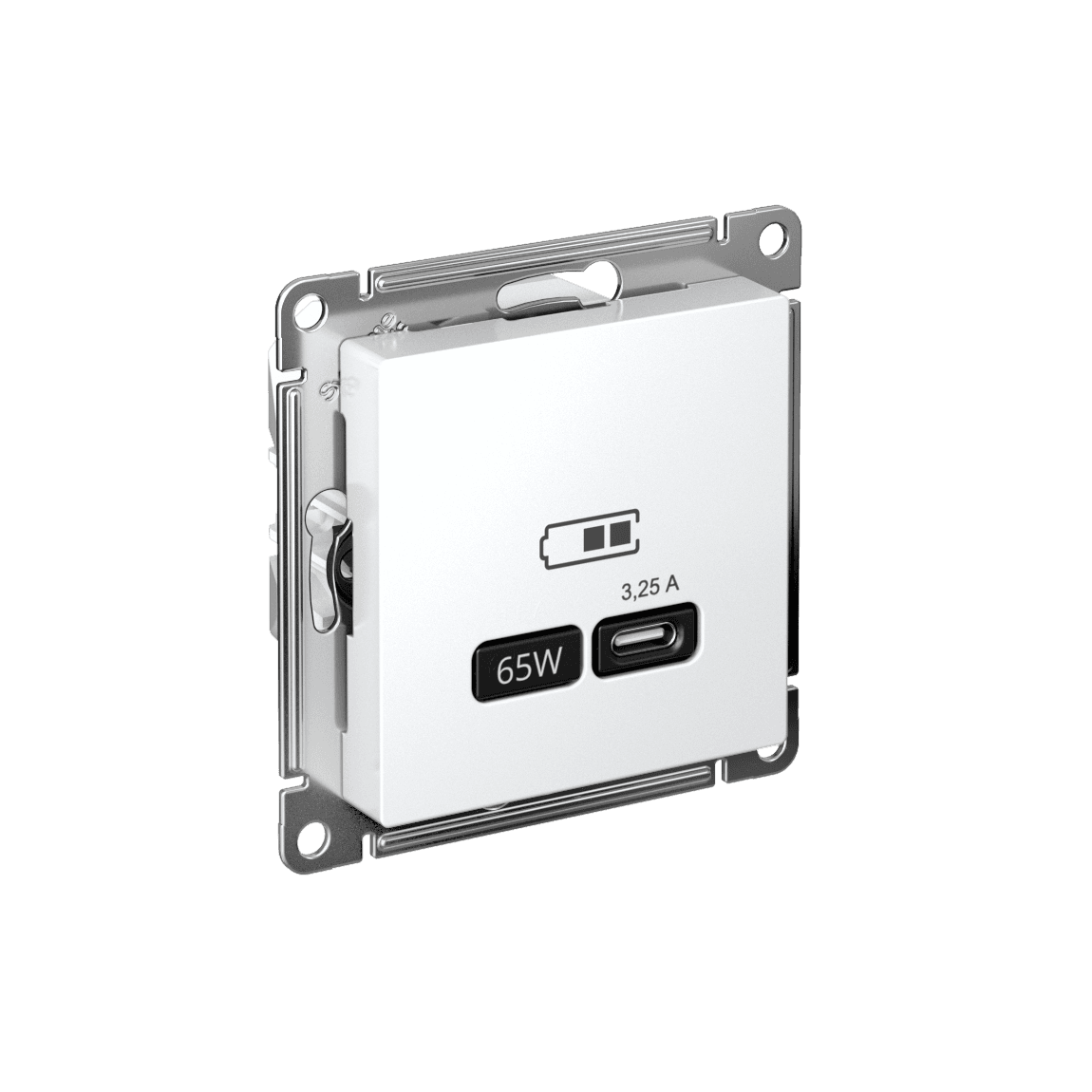 ATLASDESIGN USB РОЗЕТКА тип-С 65Вт высокоскор.заряд. QC, PD, механизм, БЕЛЫЙ
