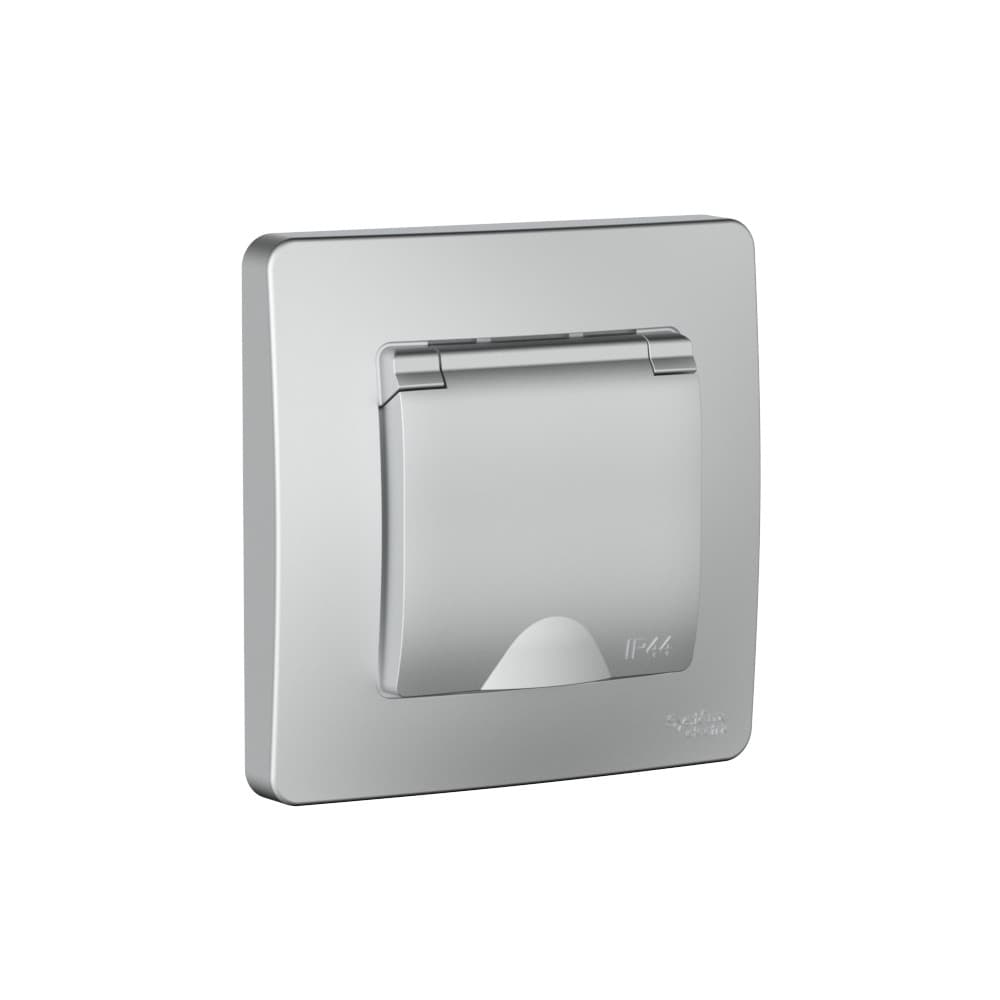 BLANCA С/У IP44 РОЗЕТКА с заземлением со шторками, с крышкой, 16А, 250В, АЛЮМИНИЙ