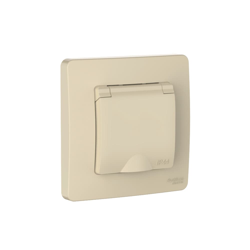 BLANCA С/У IP44 РОЗЕТКА с заземлением со шторками, с крышкой, 16А, 250В, БЕЖЕВЫЙ