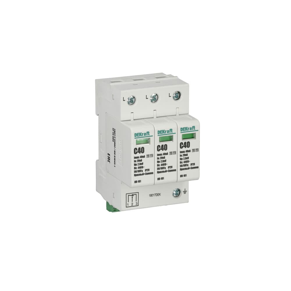 Ограничитель перенапряжений ОП-101 3P 40кА 440В T2, T3 с сигн. конт.