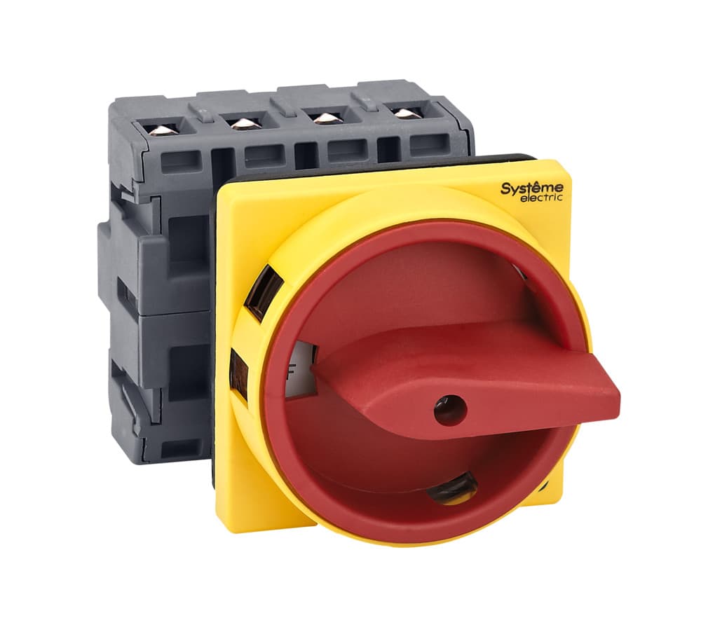 ВЫКЛЮЧАТЕЛЬ-РАЗЪЕДИНИТЕЛЬ 4P 40A IP54 С КРАСНОЙ РУКОЯТКОЙ НА ДВЕРЦУ 4 ВИНТАМИ С ЗАМКОМ