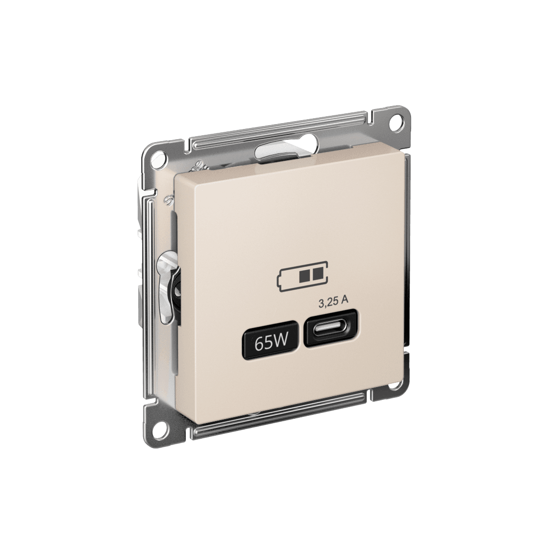 ATLASDESIGN USB РОЗЕТКА тип-С 65Вт высокоскор.заряд. QC, PD, механизм, БЕЖЕВЫЙ