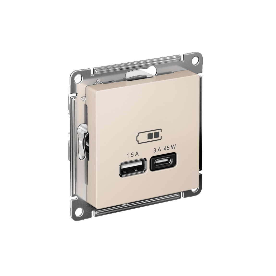 ATLASDESIGN USB РОЗЕТКА A + тип-C 45Вт высокоскор.заряд. QC, PD, механизм, БЕЖЕВЫЙ